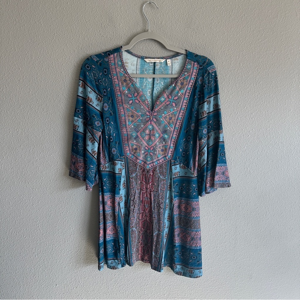 Soft Surroundings Teal and Pink Embroidered Tunic XS - Picture 1 of 10